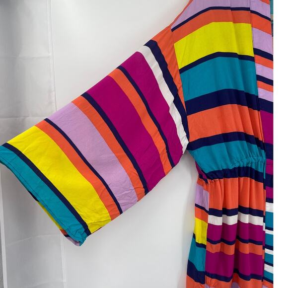 Trina Turk Catch A Wave Tie Front Kimono Swim Cover Up Robe Sz M Rainbow Resort - Picture 4 of 8